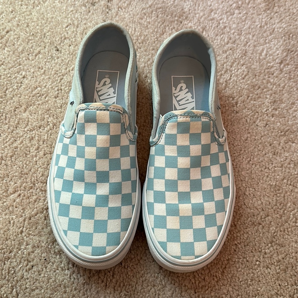 Light Blue Checkered Slip-On Vans